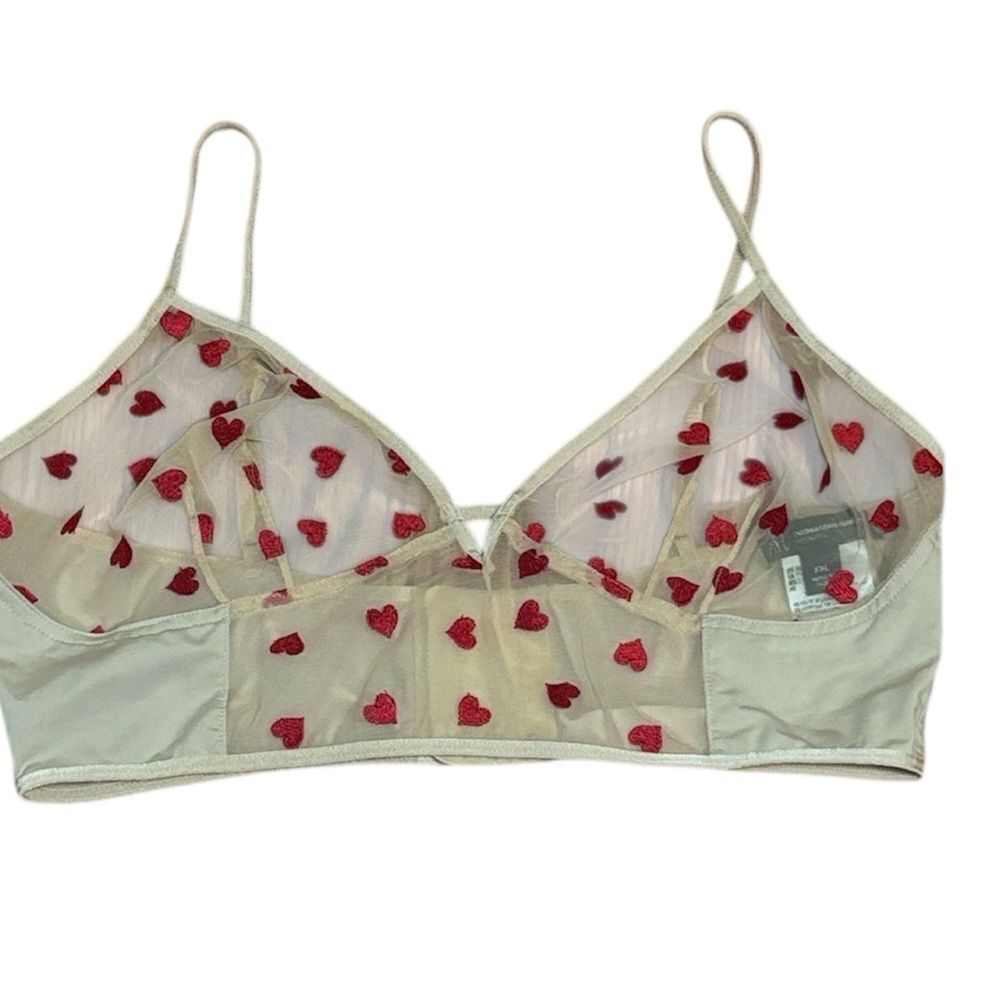 INC International Concepts Sheer Bralette with Red Heart Embroidery, XXL